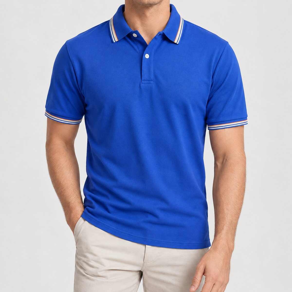 Gorm Striped Collar Polo - Royal Blue