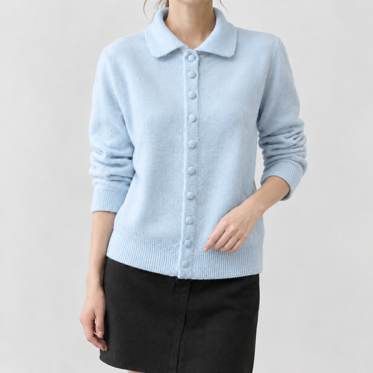 Gaia High Neck Cardigan - Light Blue
