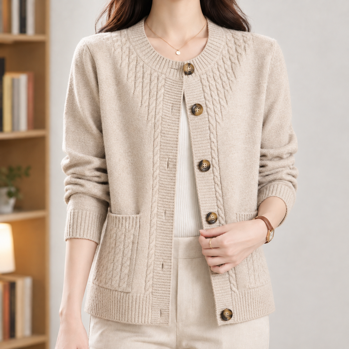 Jolene Cable Knit Cardigan - Beige