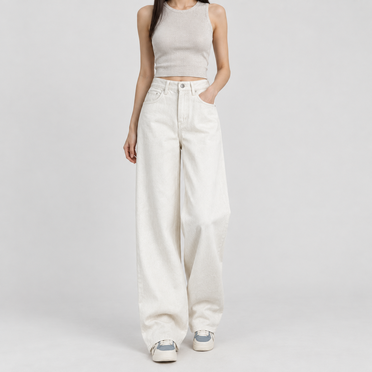 Francine Wide Leg Jeans - Rice White