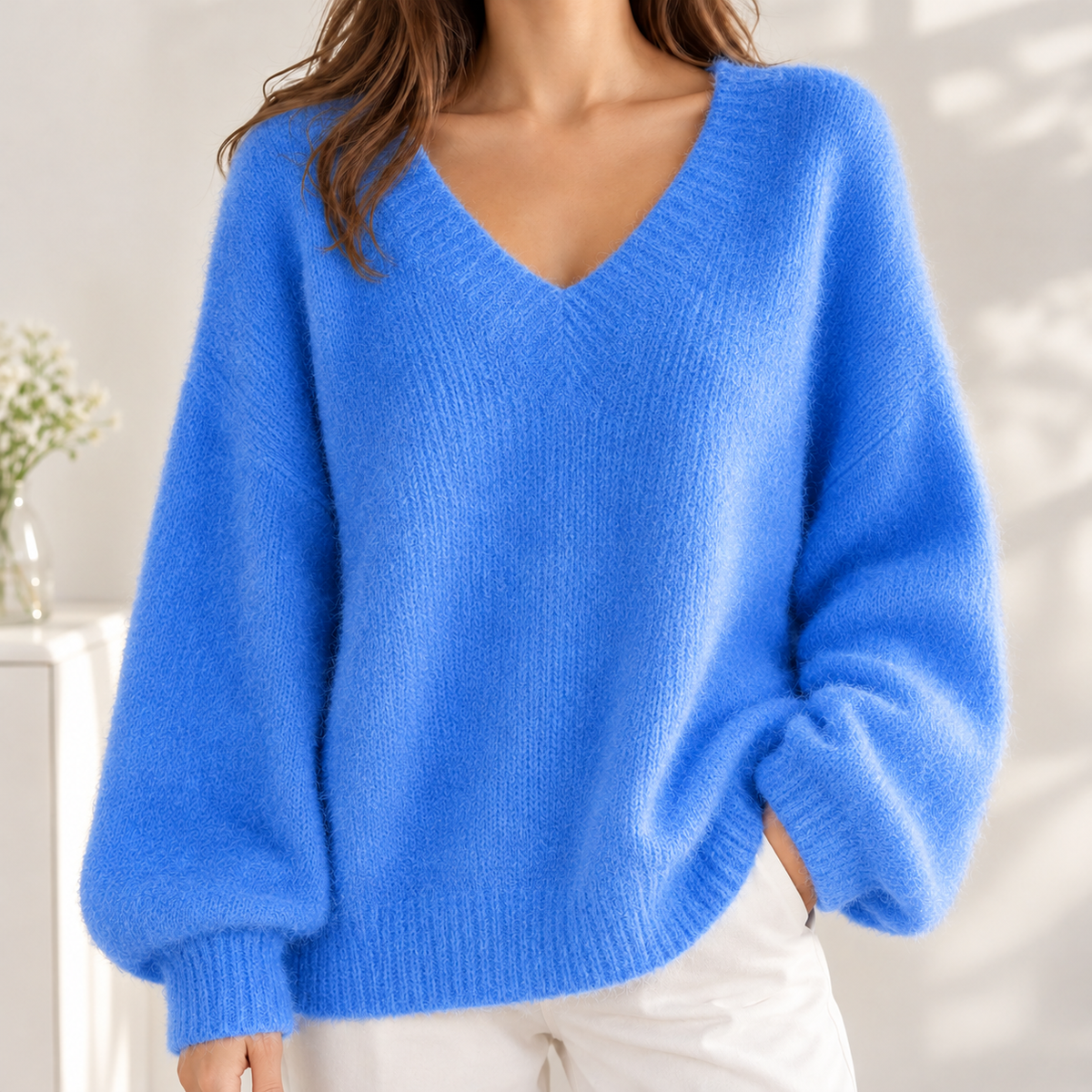 Marisa Cashmere V Neck Sweater - Blue