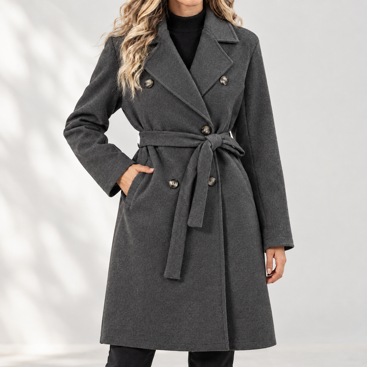 Samantha Belted Coat - Dark Gray