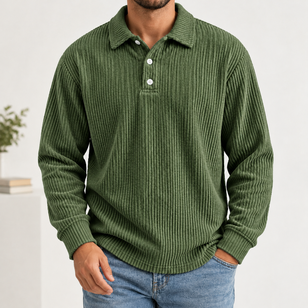 Cosimo Ribbed Polo Shirt - Army Green