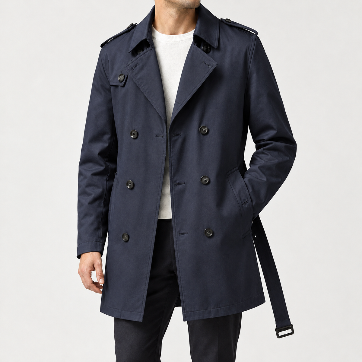 Massimo Double Breasted Overcoat - Navy Blue