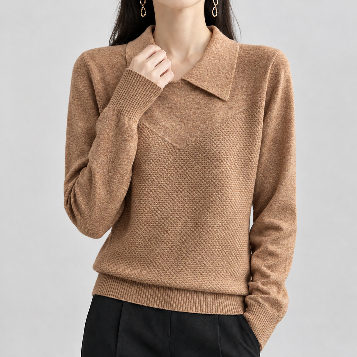 Polina Point Collar Sweater - Golden Camel