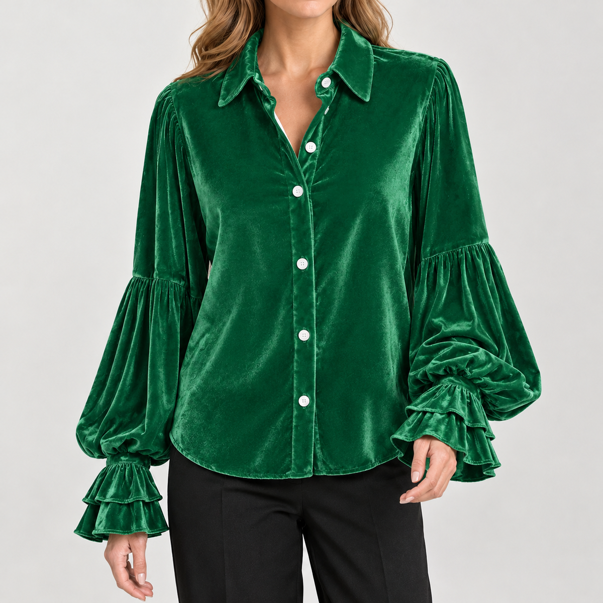 Evelise Ruffle Cuff Blouse - Green