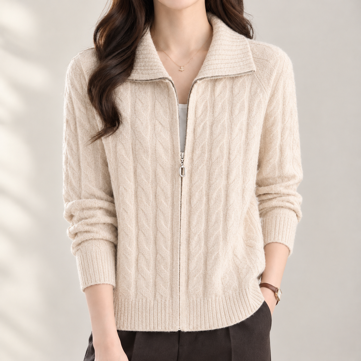Julia Cable Knit Cardigan - Apricot