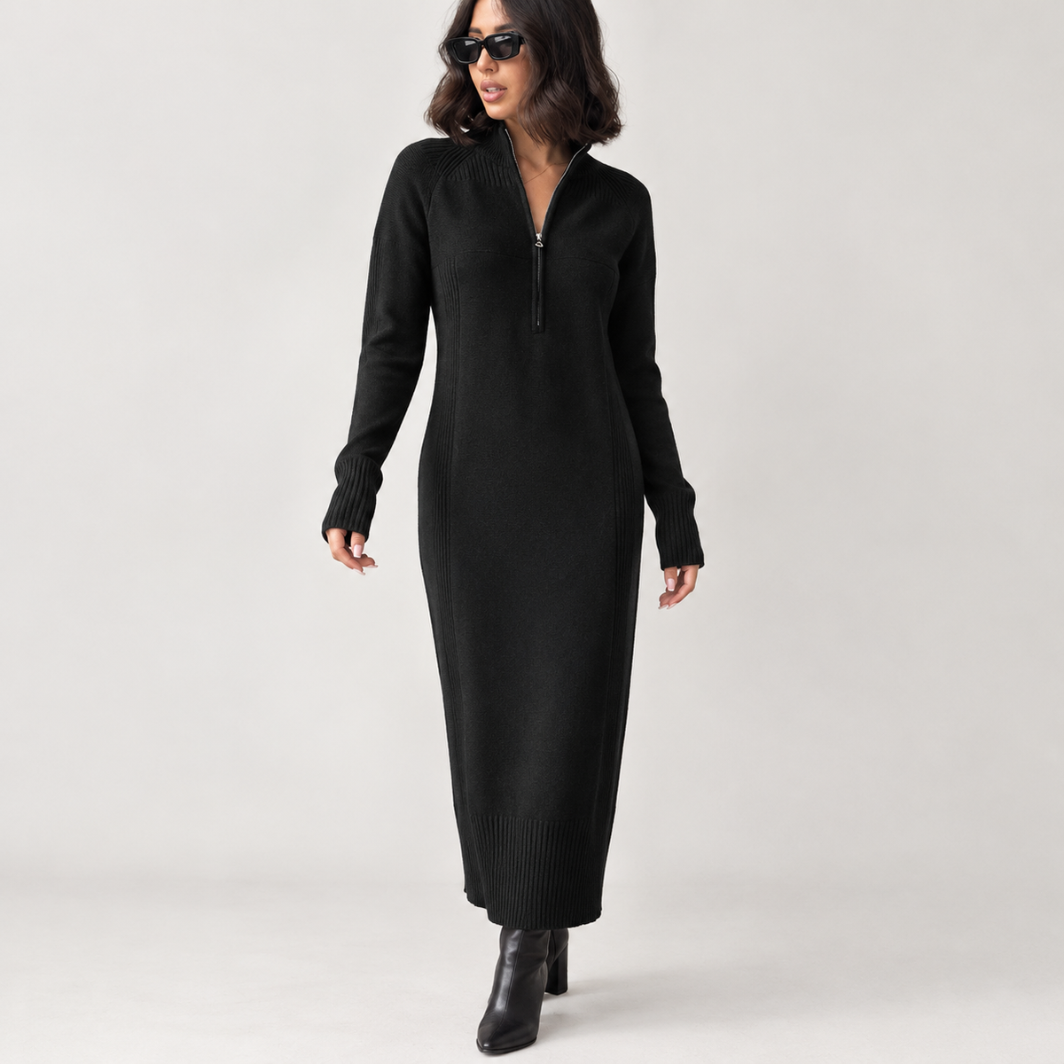 Hugrun Half Zip Dress - Oats
