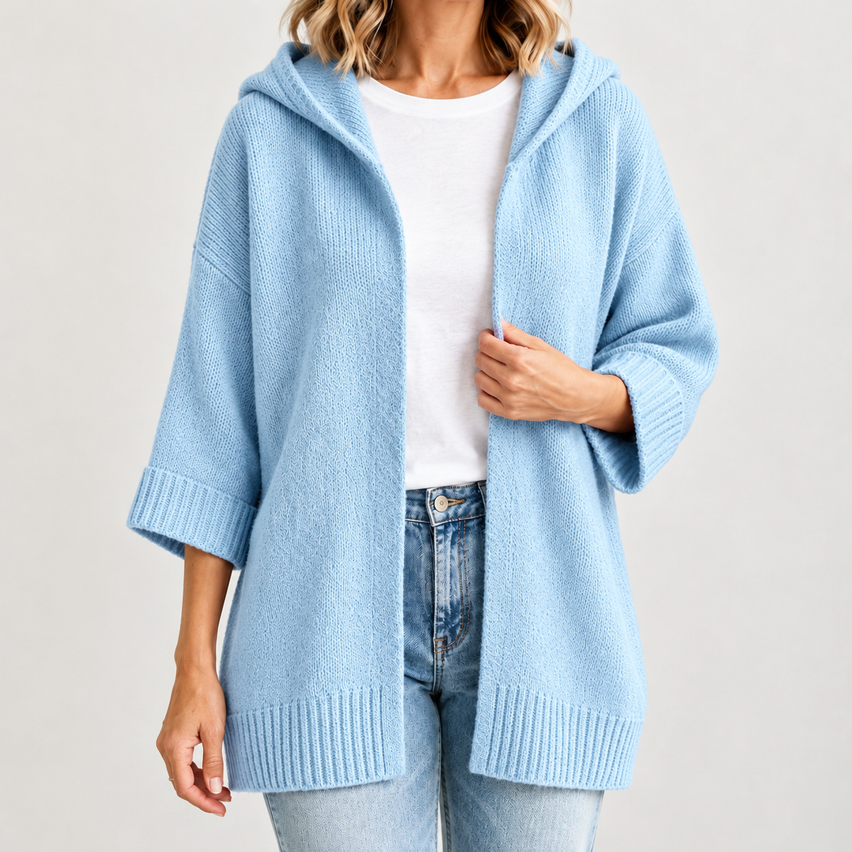 Marlies Hooded Knit Cardigan - Sky Blue