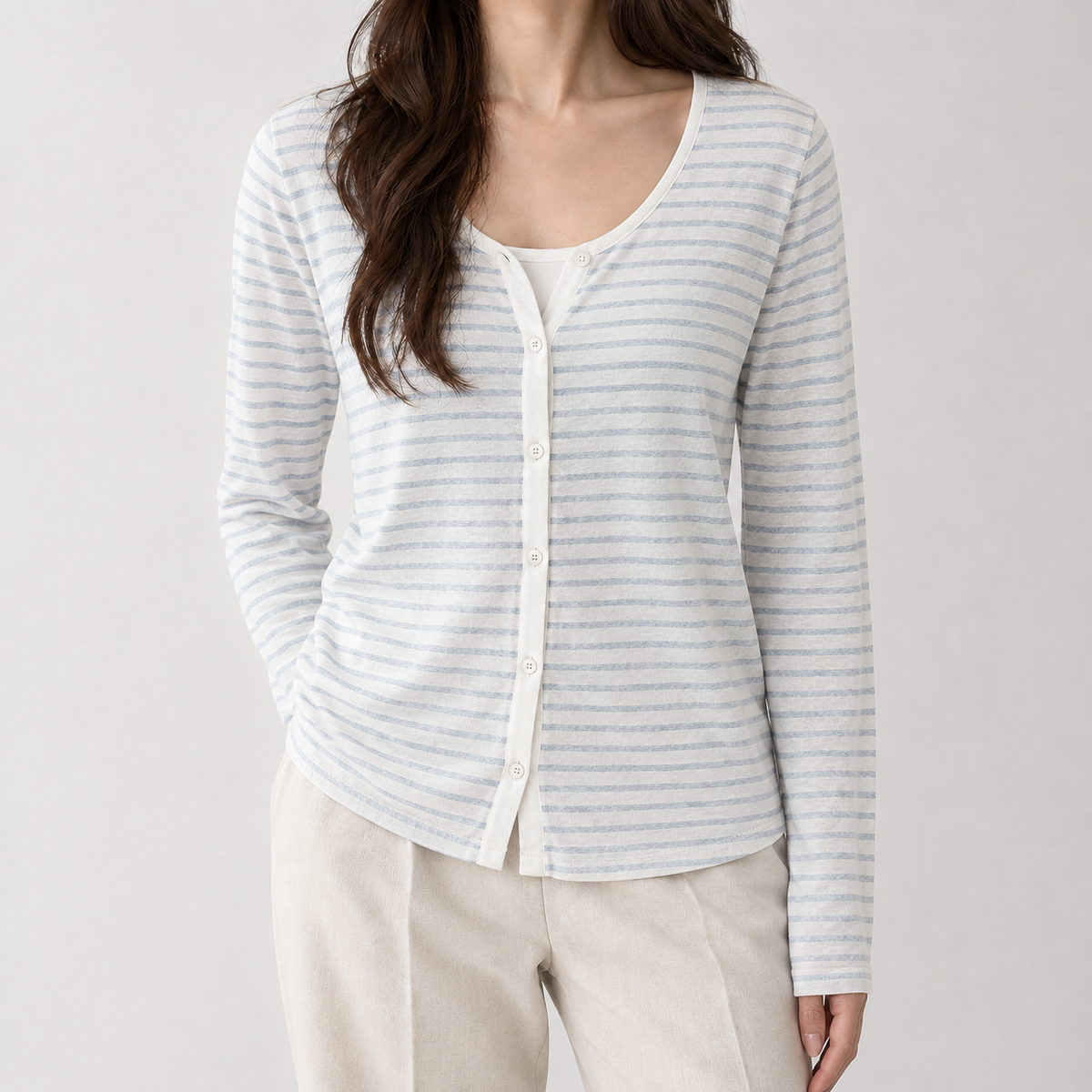 Sabrina Linen Cardigan - Ice Blue Strip