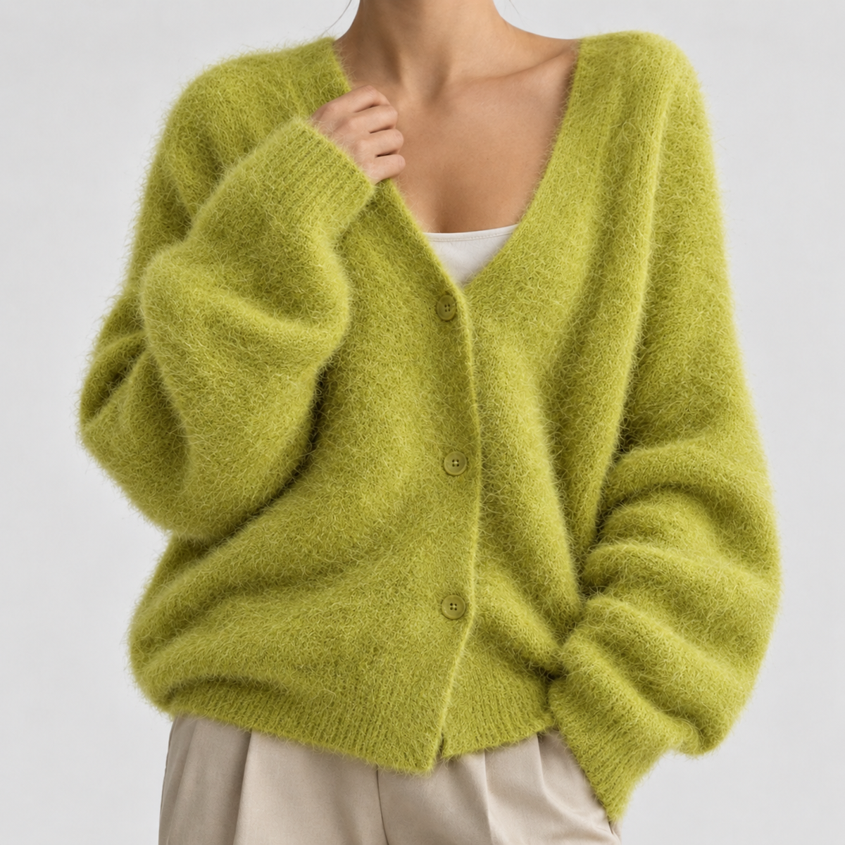 Bridget V-Neck Cardigan - Mustard Green