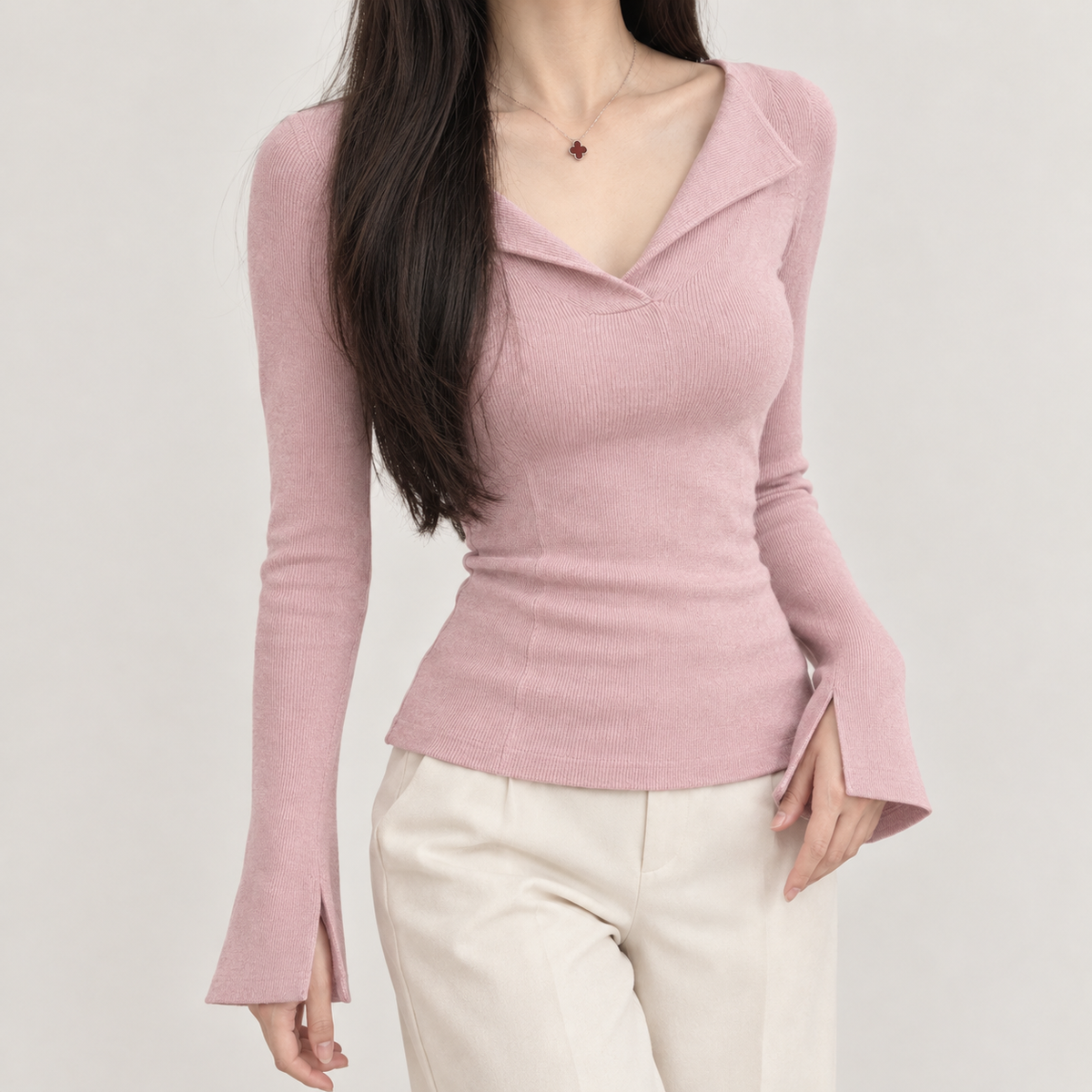 Vivian V Neck Top - Pink