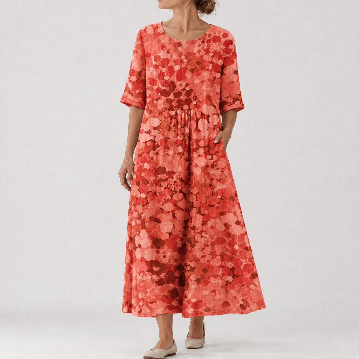 Sofia Gathered Midi Dress - Brick Red