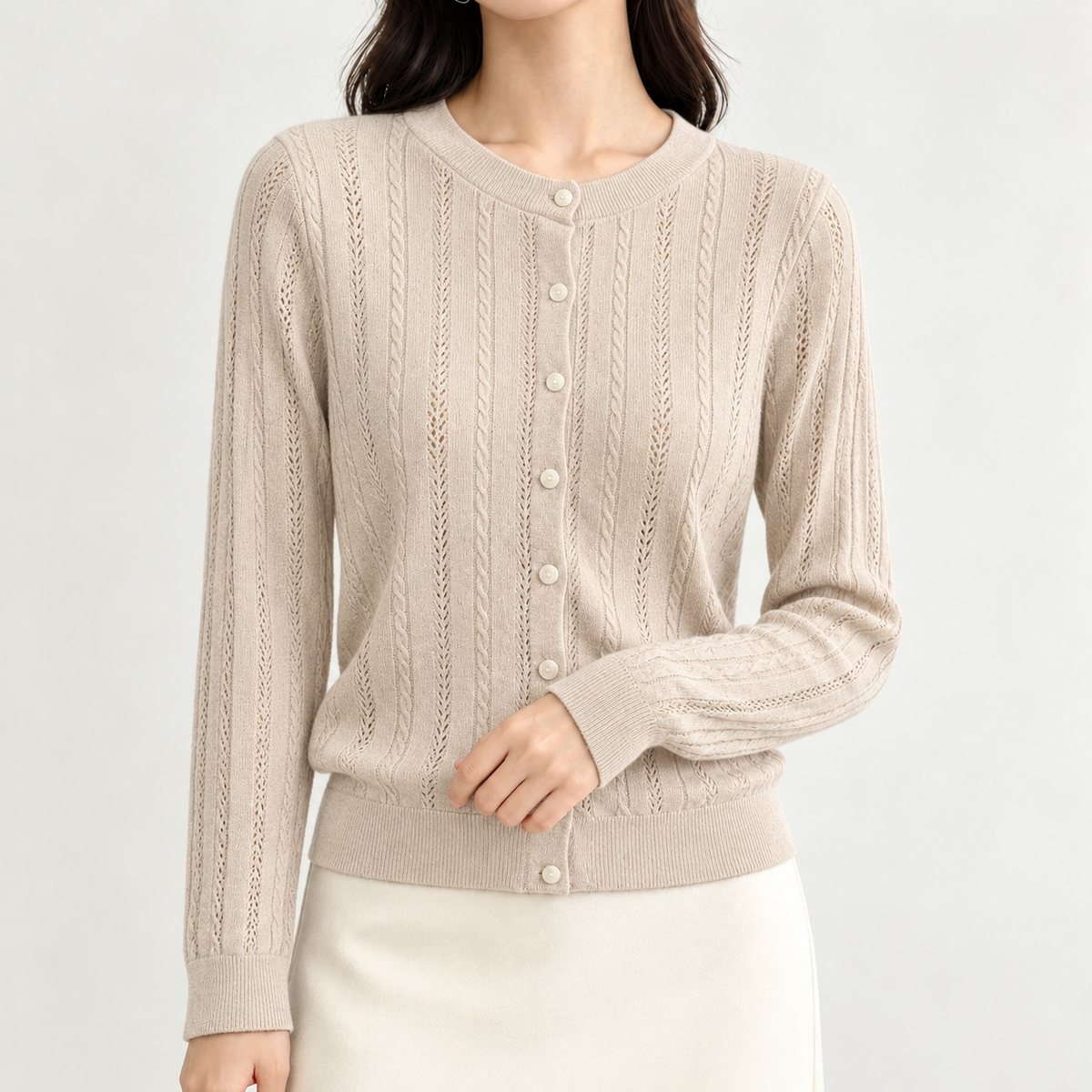 Christa Pointelle Cardigan - Khaki