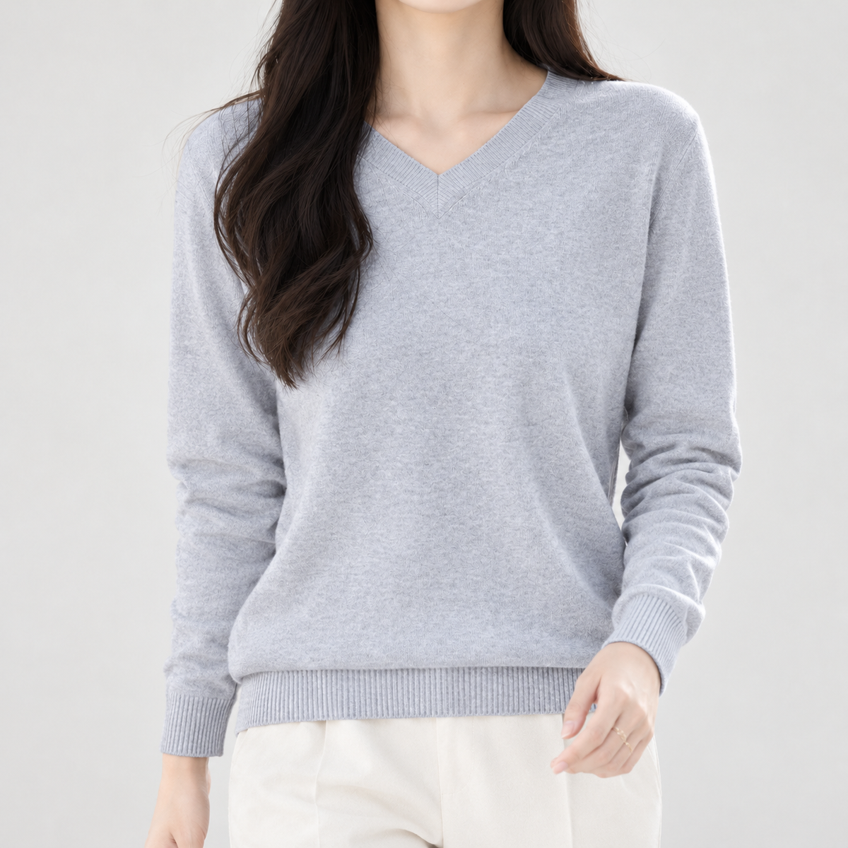 Solweig V Neck Sweater - Light Gray