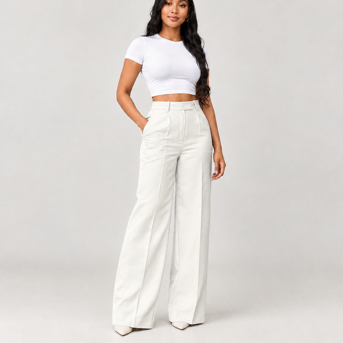 Birthe Wide Leg Pants - Ivory