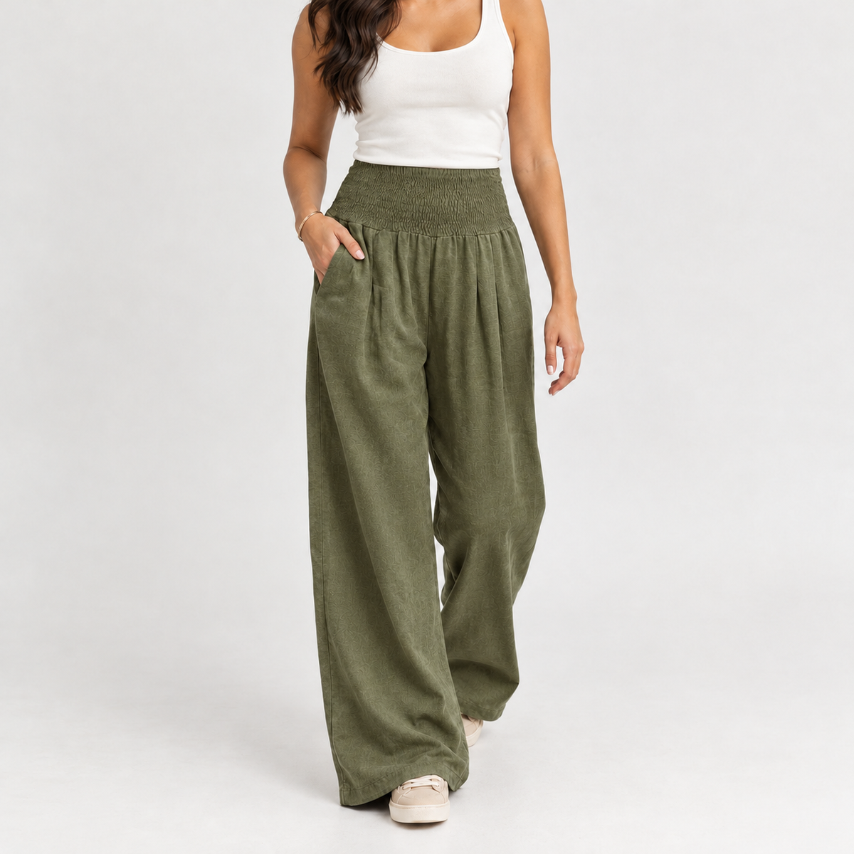 Annick Wide Leg Pants - Military Green