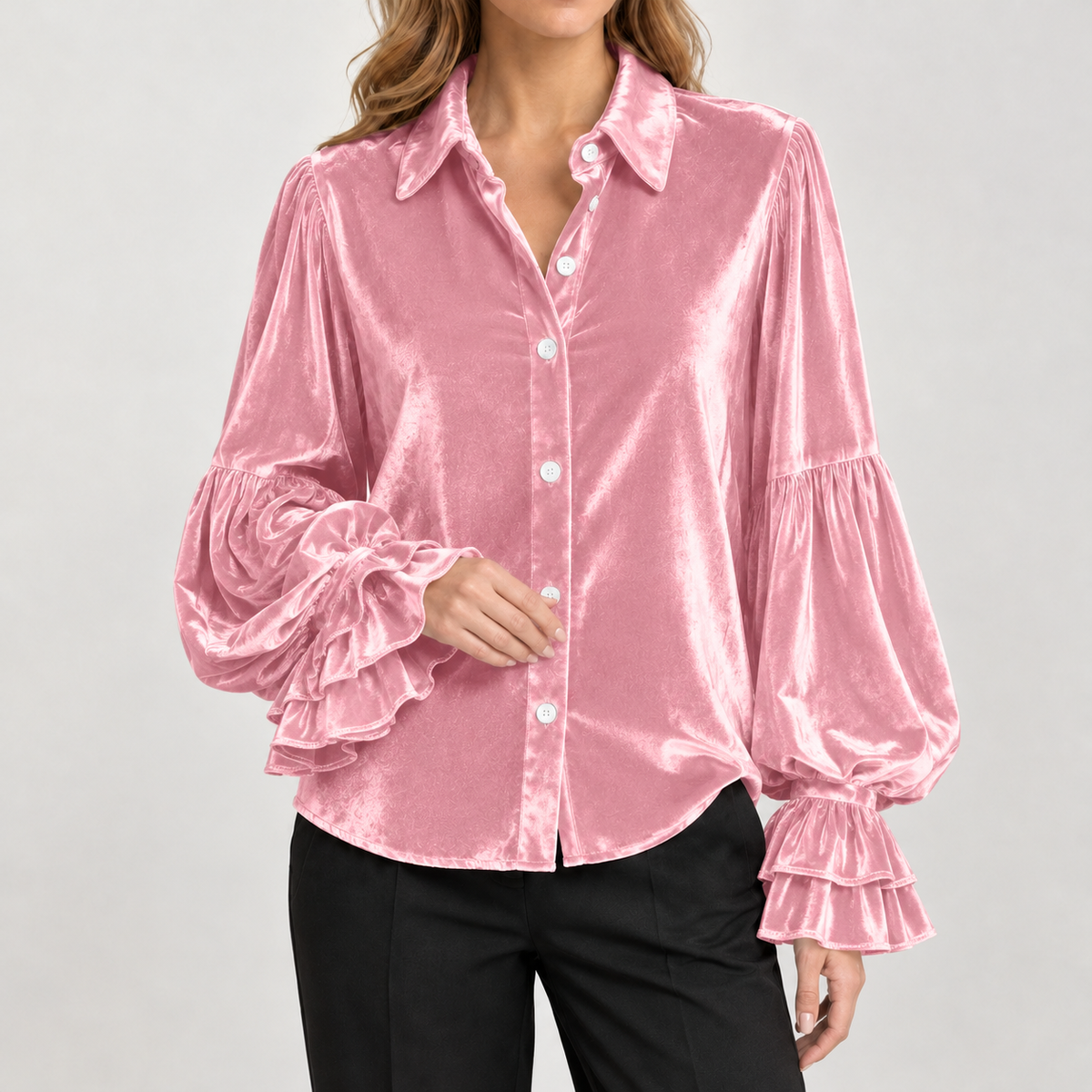 Evelise Ruffle Cuff Blouse - Pink
