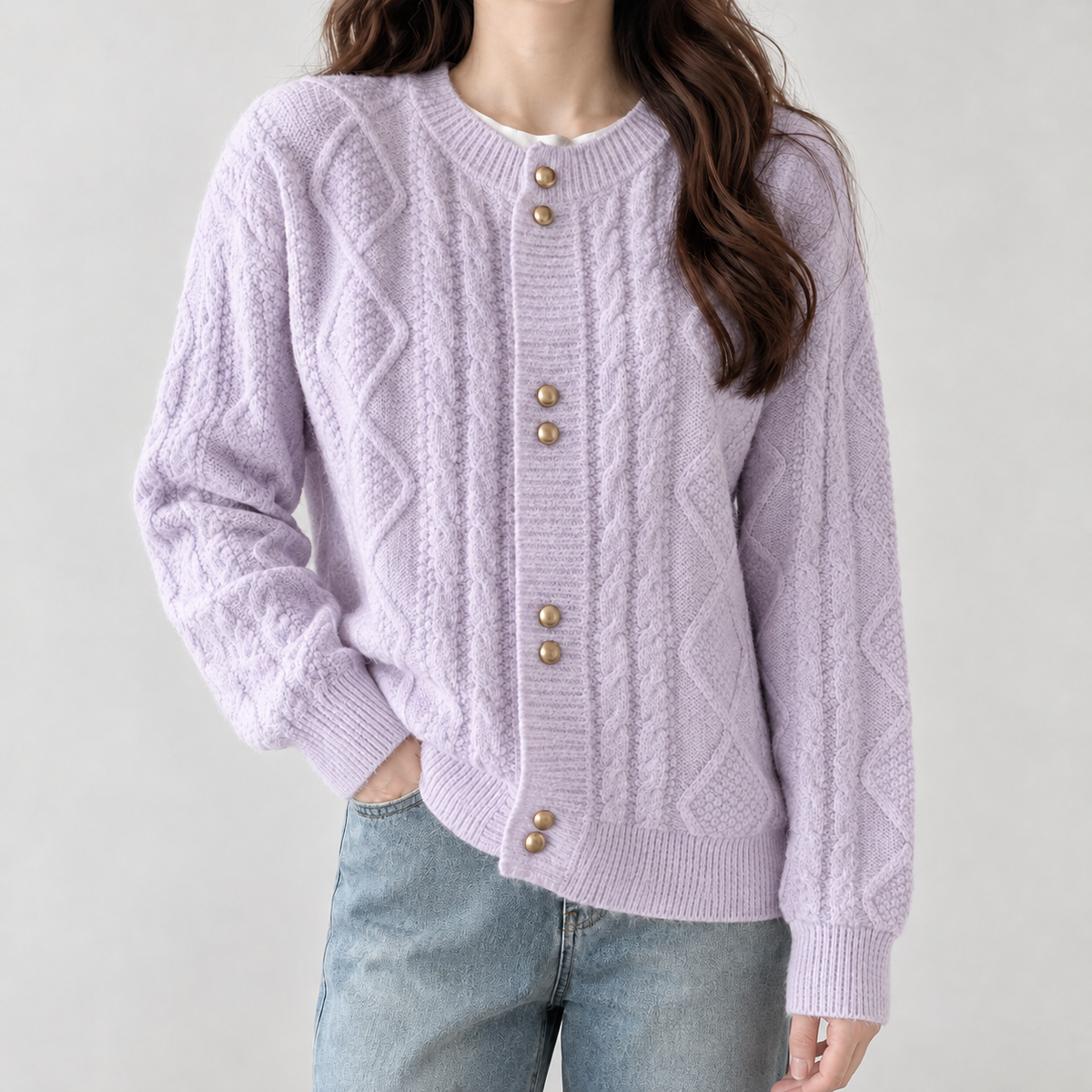 Bjarney Cable Knit Cardigan - Purple