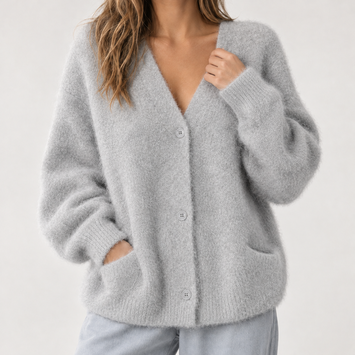 Armida V Neck Cardigan - Light Gray