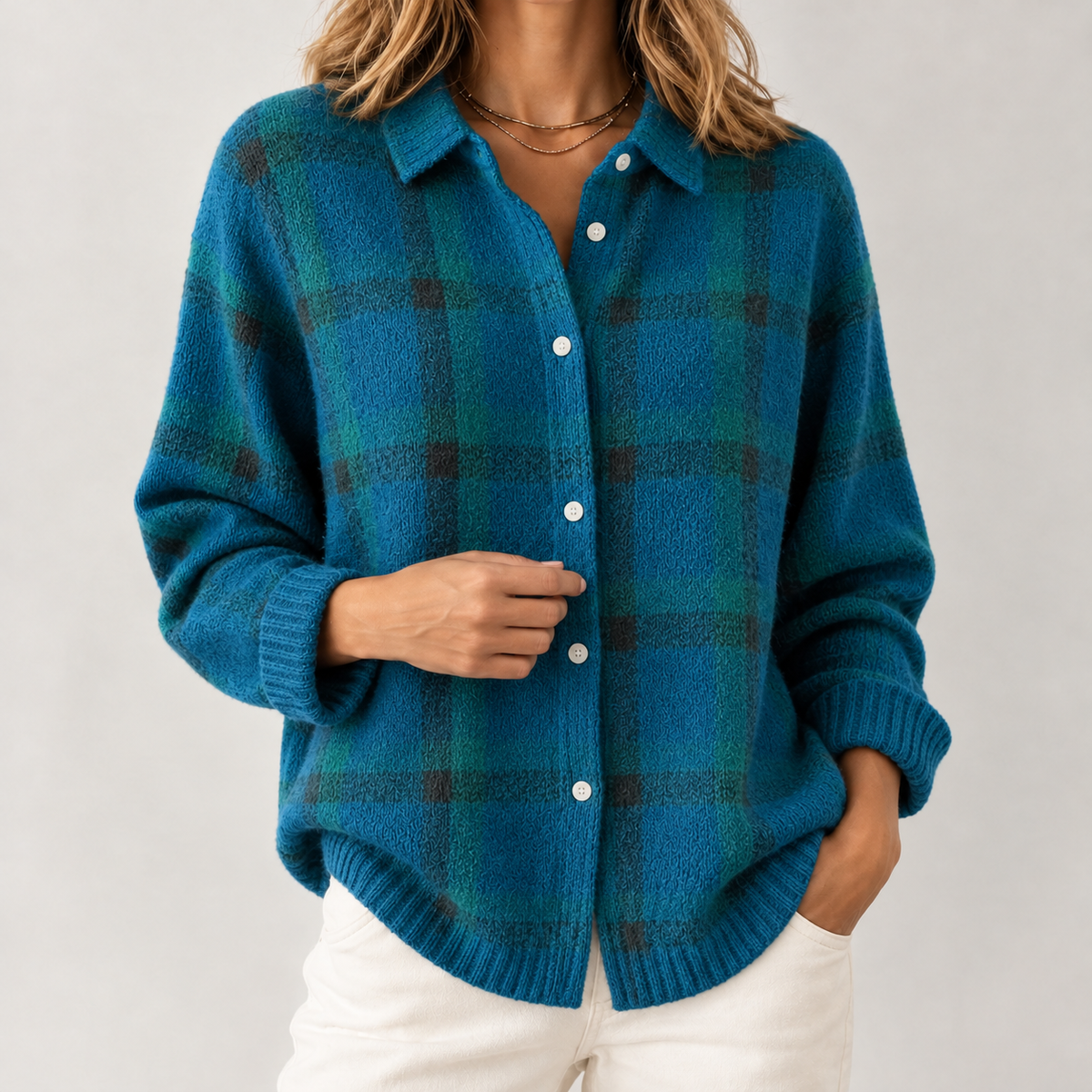 Emmeli Plaid Sweater - Navy Blue