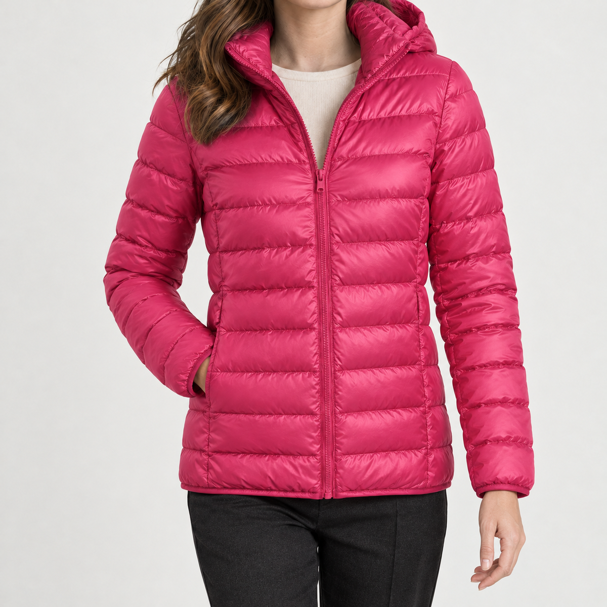 Louisa Hooded Puffer Jacket - Rose Red