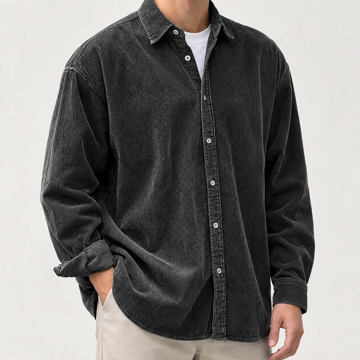 Marius Corduroy Overshirt - Grey