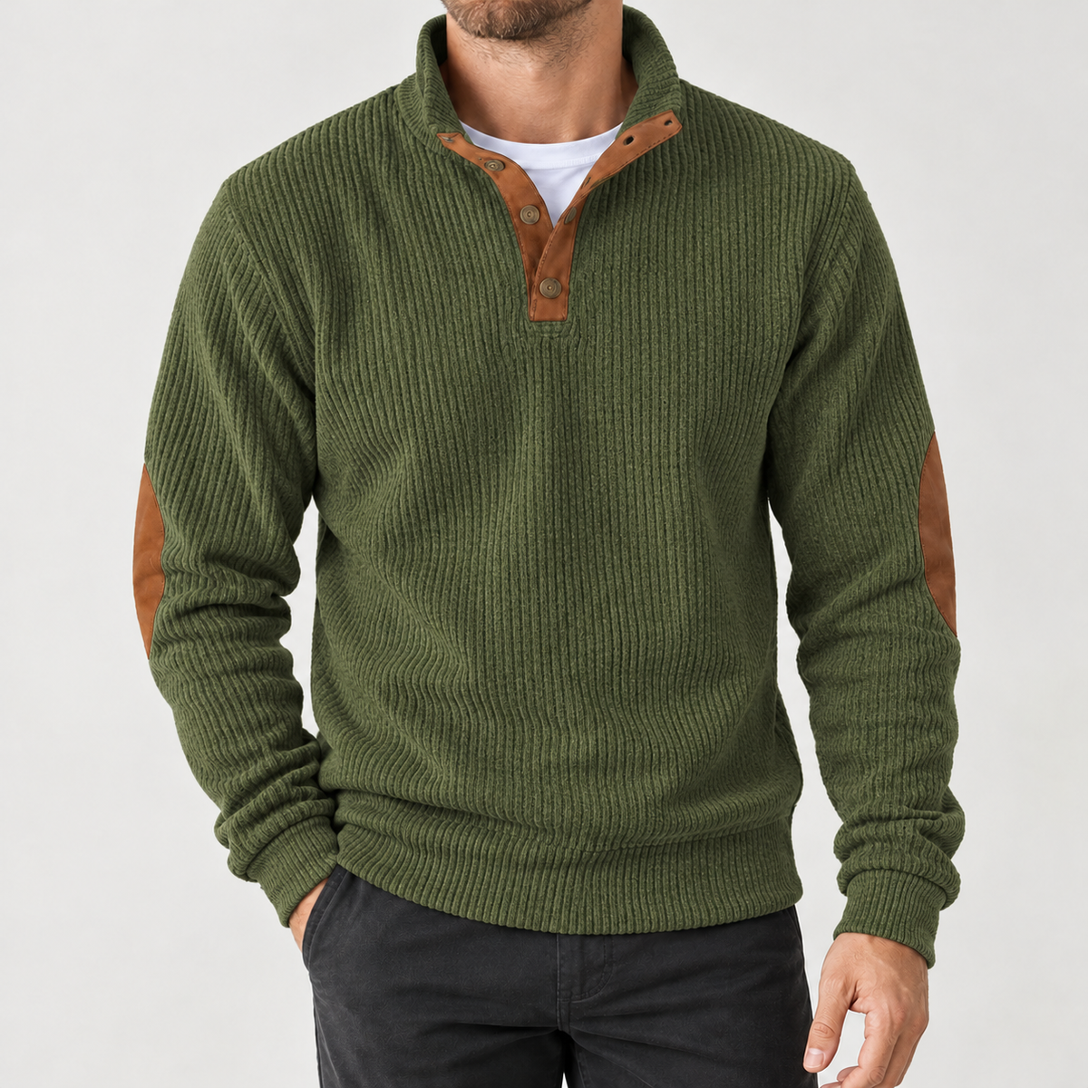 Beat Ribbed Pullover Jacket - Army Green