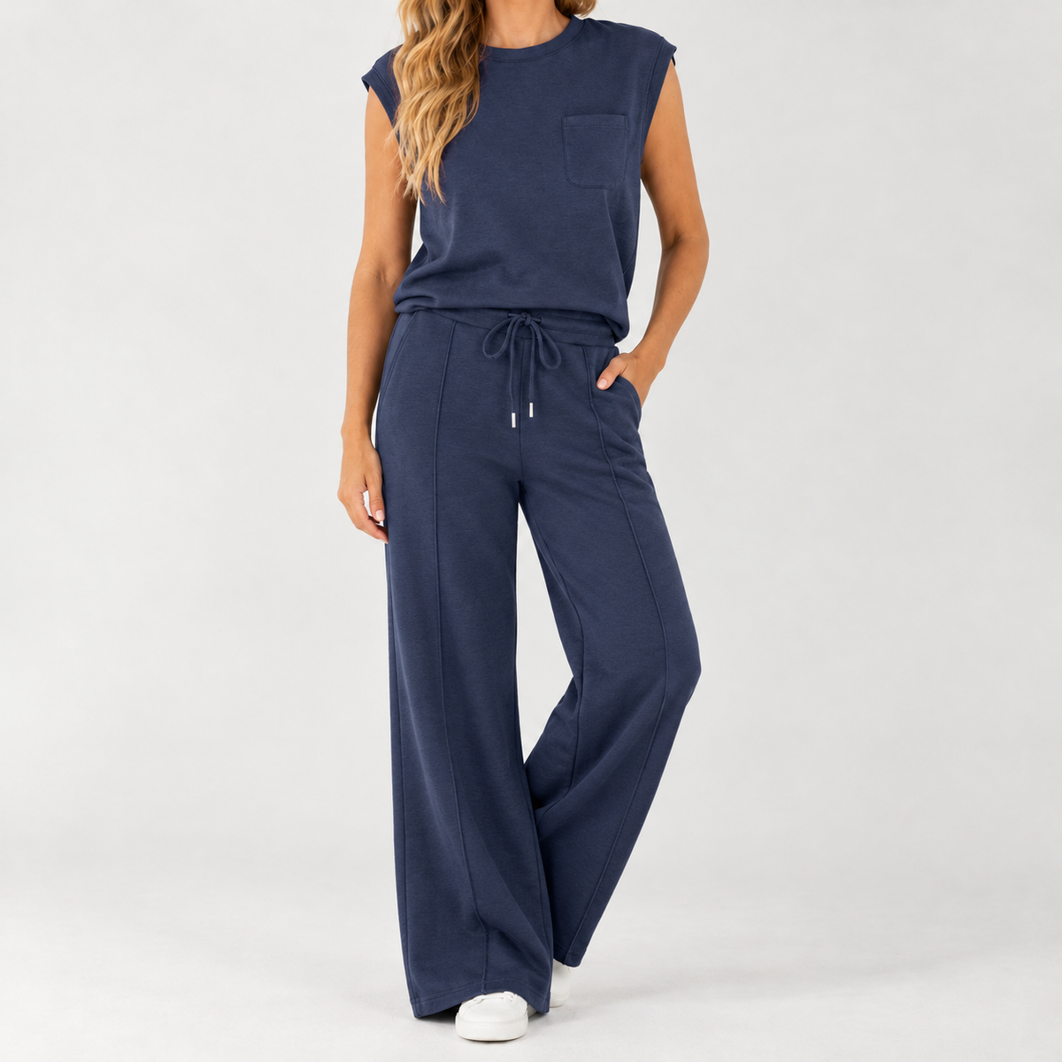 Lisa Wide Leg Set - Navy Blue