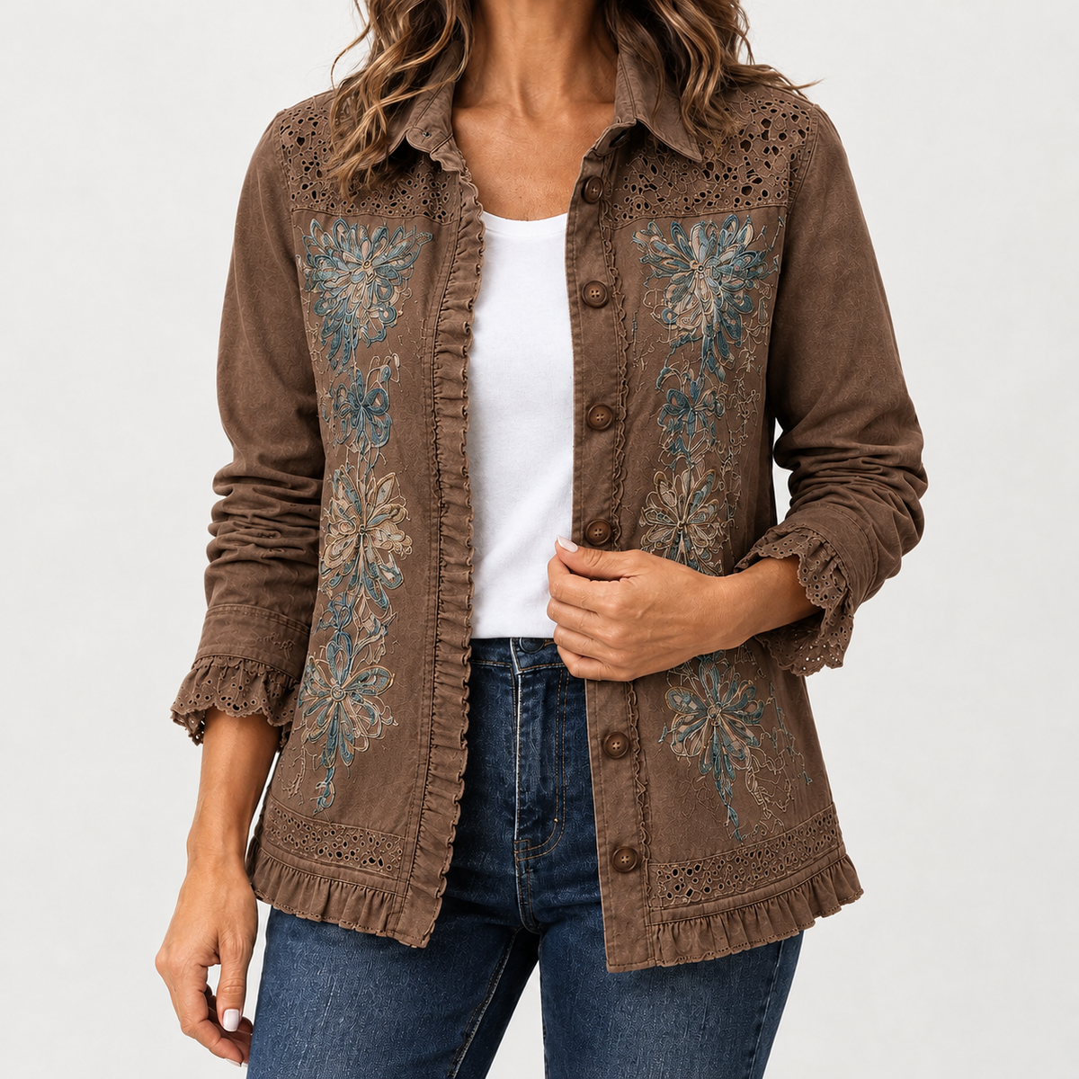 Bella Embroidered Jacket - Brown