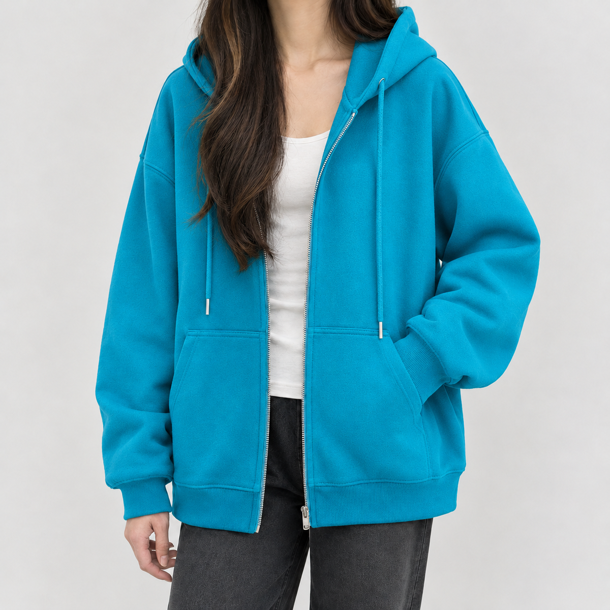 Elsebeth Oversized Zip Hoodie - Lake Blue