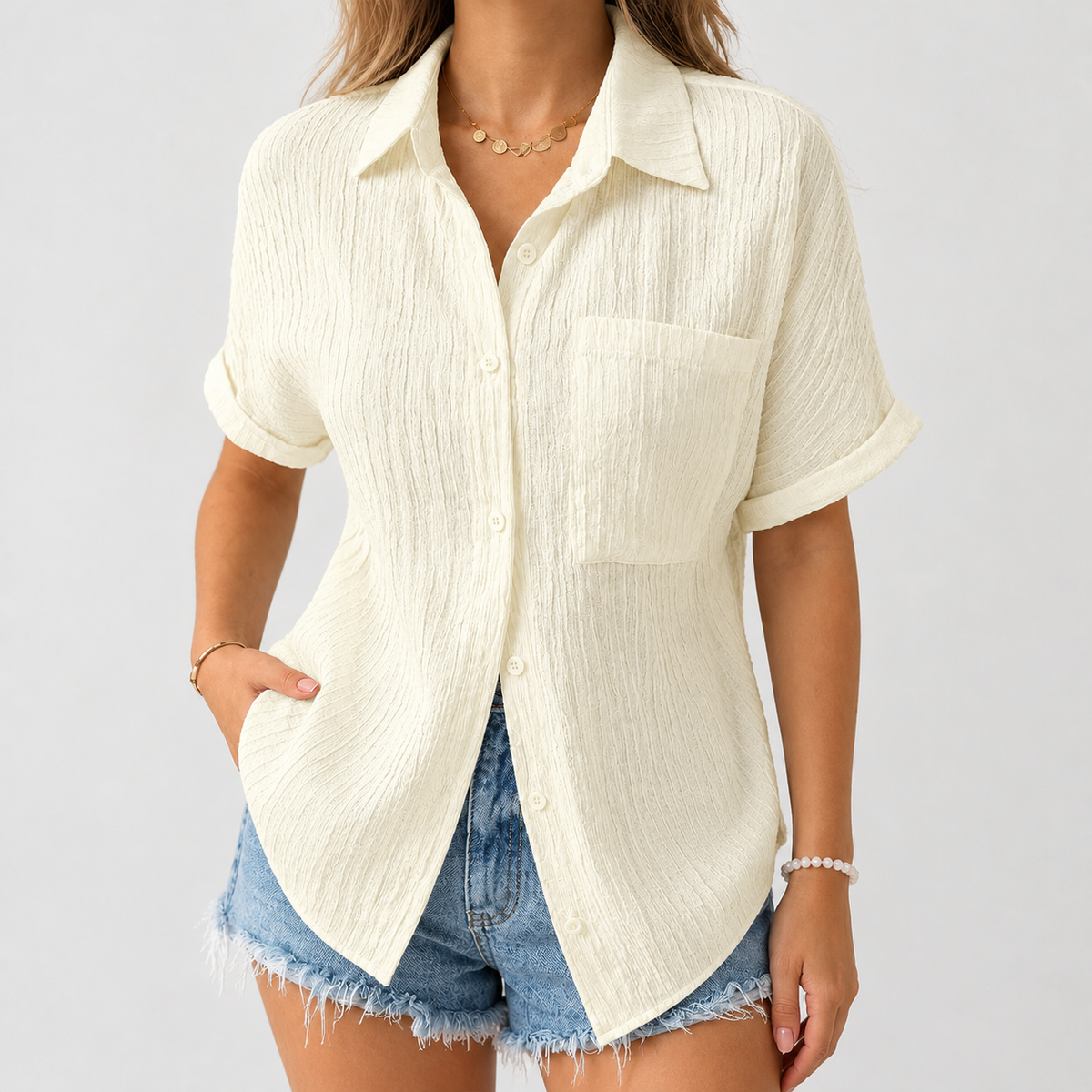 Celestina Crinkle Shirt - Apricot