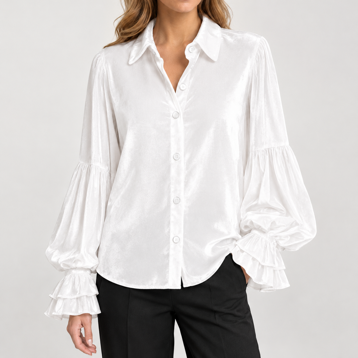 Evelise Ruffle Cuff Blouse - White