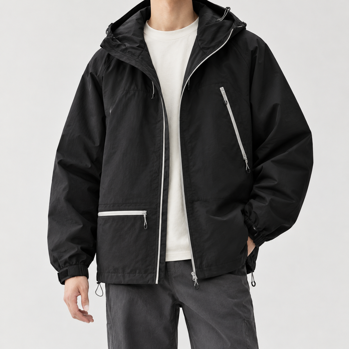Tobias Contrast Zip Jacket - Shining Night Black