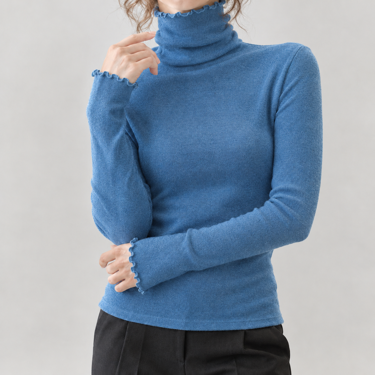 Aurora Lettuce Edge Turtleneck - Blue