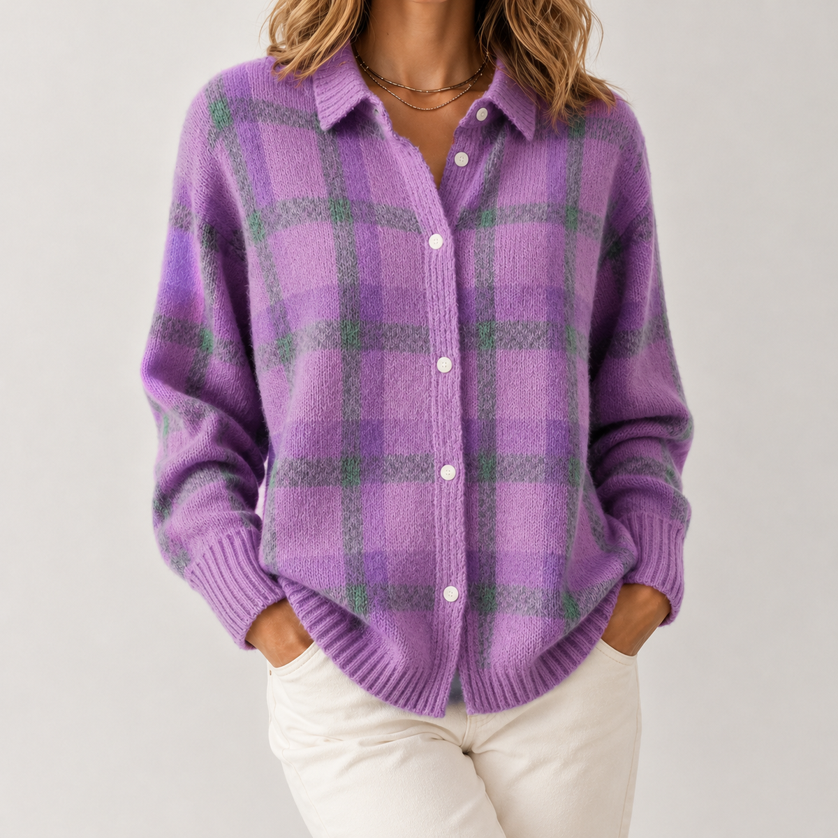 Emmeli Plaid Sweater - Light Purple