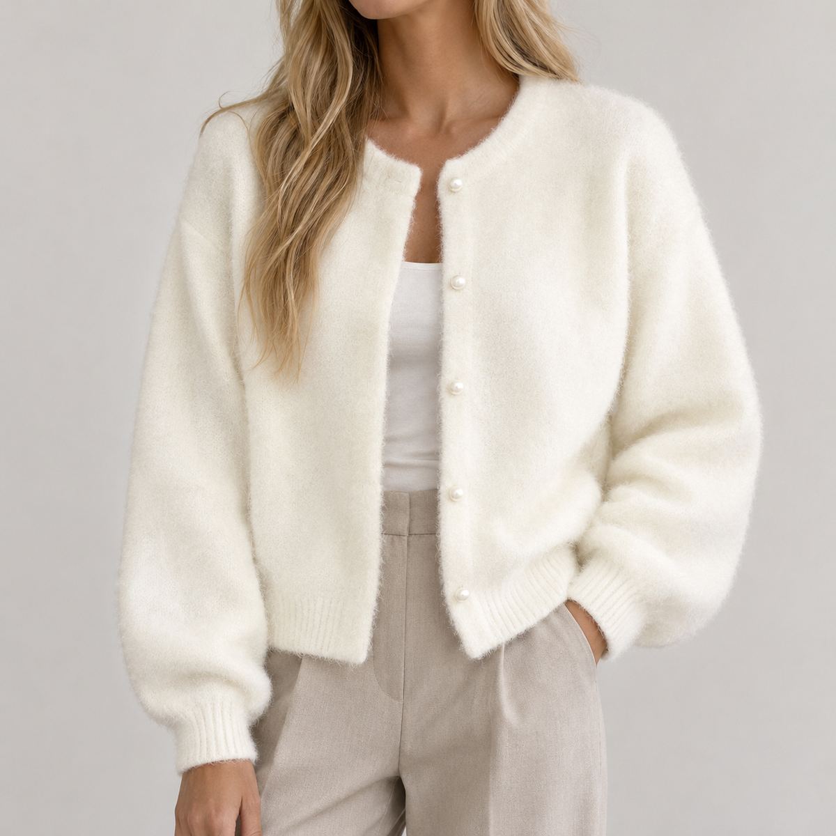 Clotilde Pearl Button Cardigan - Milky White