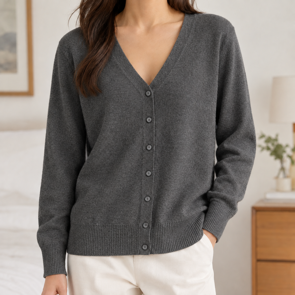 Constanze V Neck Cardigan - Dark Gray