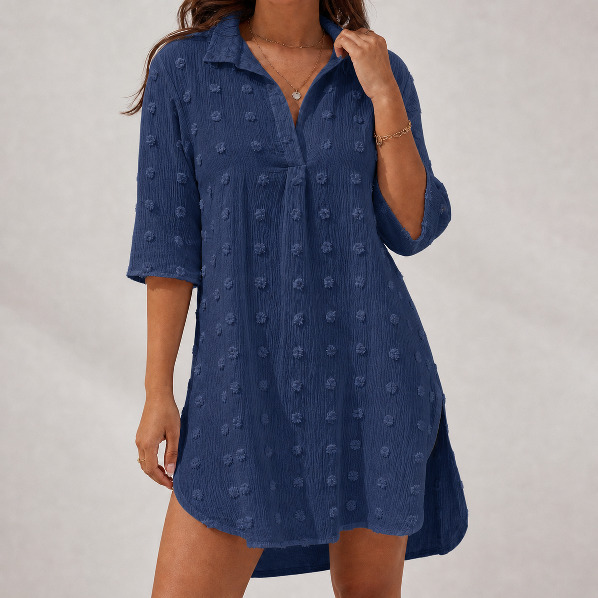 Kassandra Textured Longline Top - Dark Blue