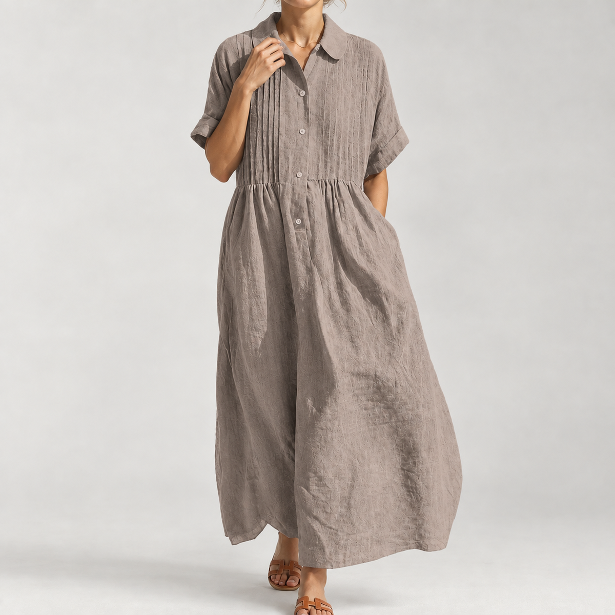 Cremilde Pintuck Maxi Dress - Khaki