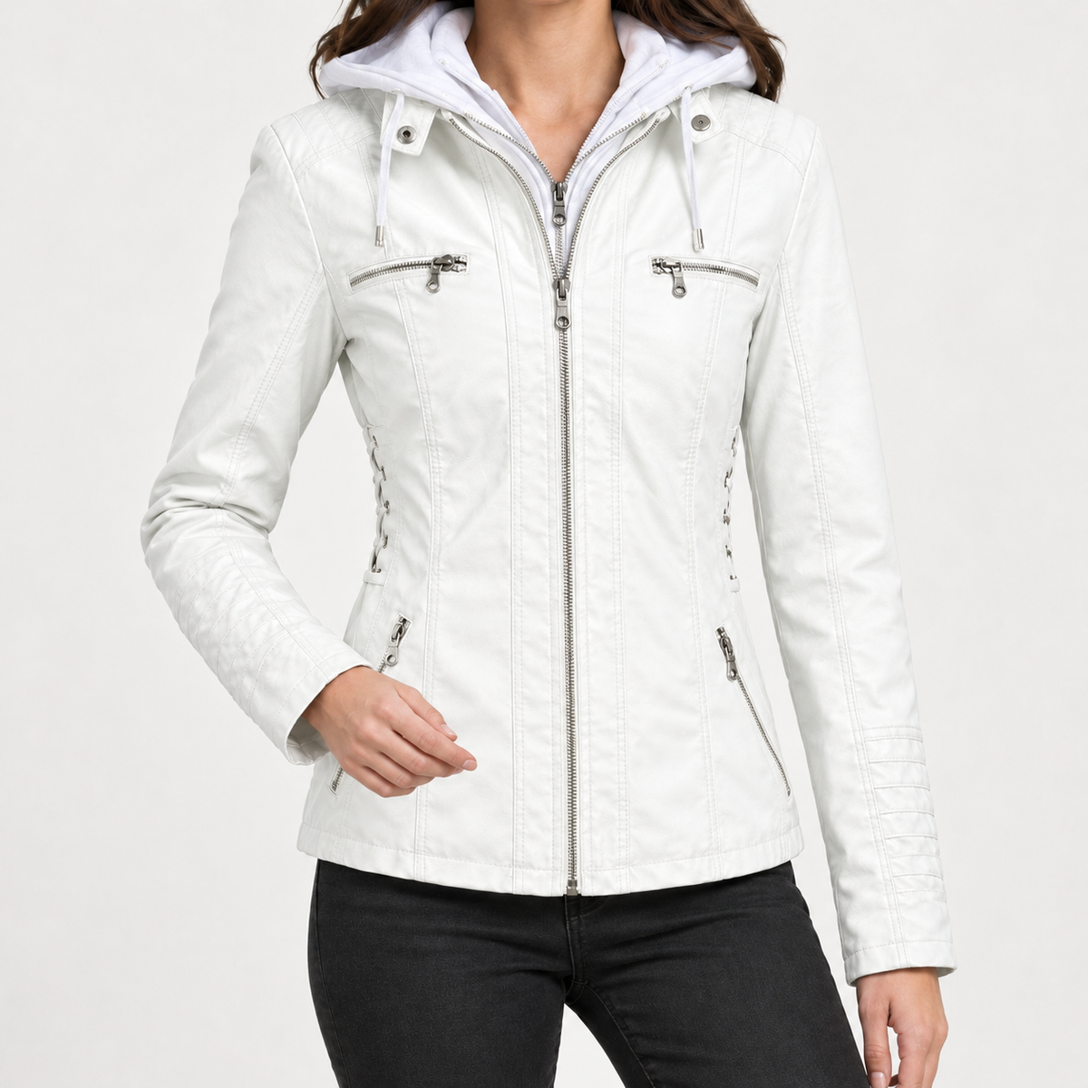 Clarisse Hooded Leather Jacket - White