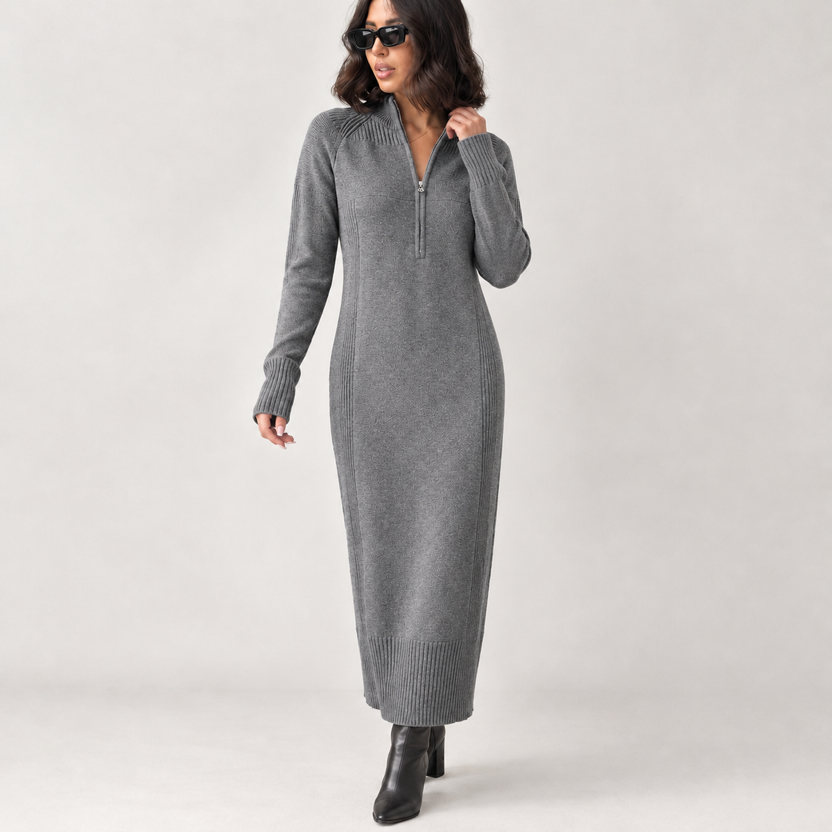 Hugrun Half Zip Dress - Gray