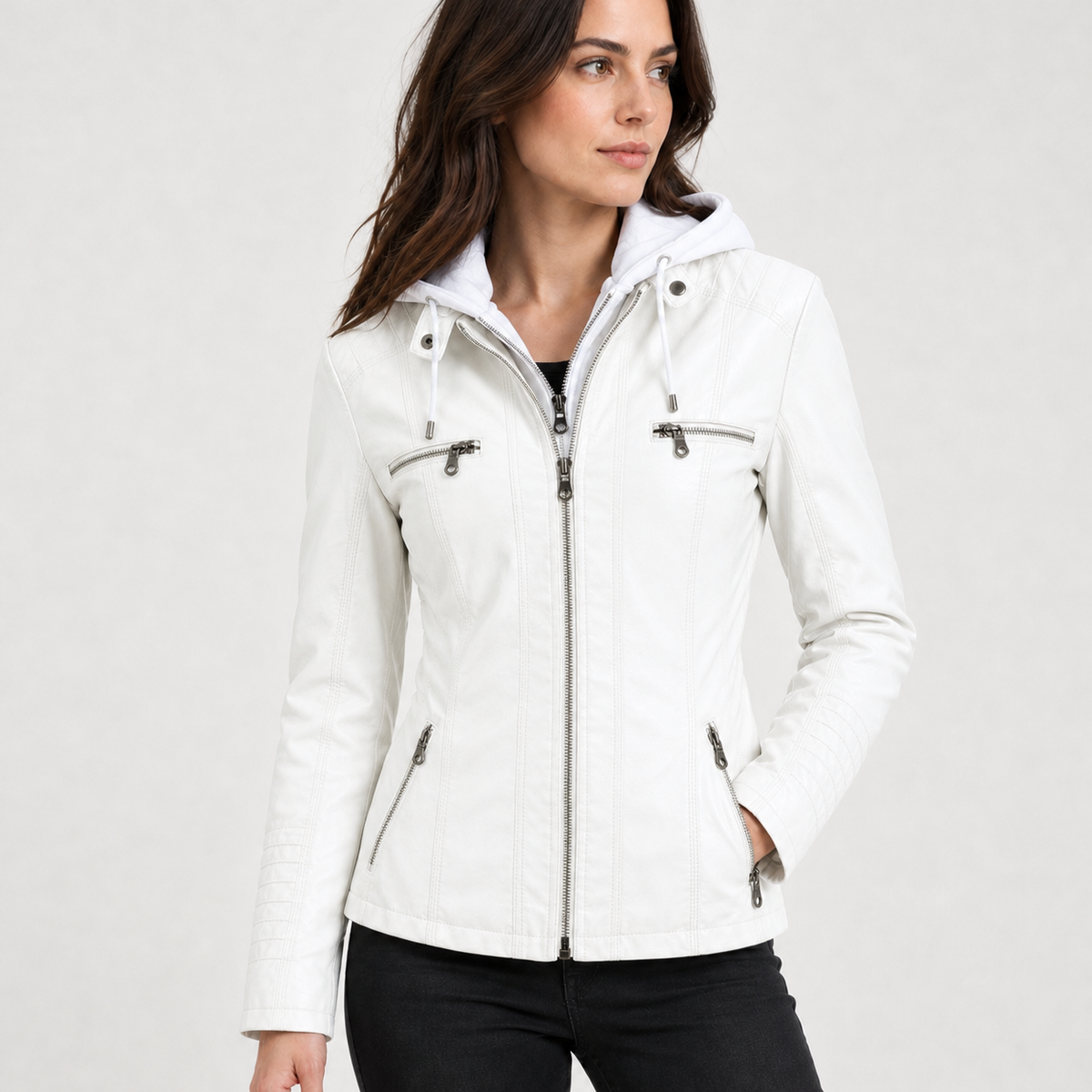 Clarisse Hooded Leather Jacket - White