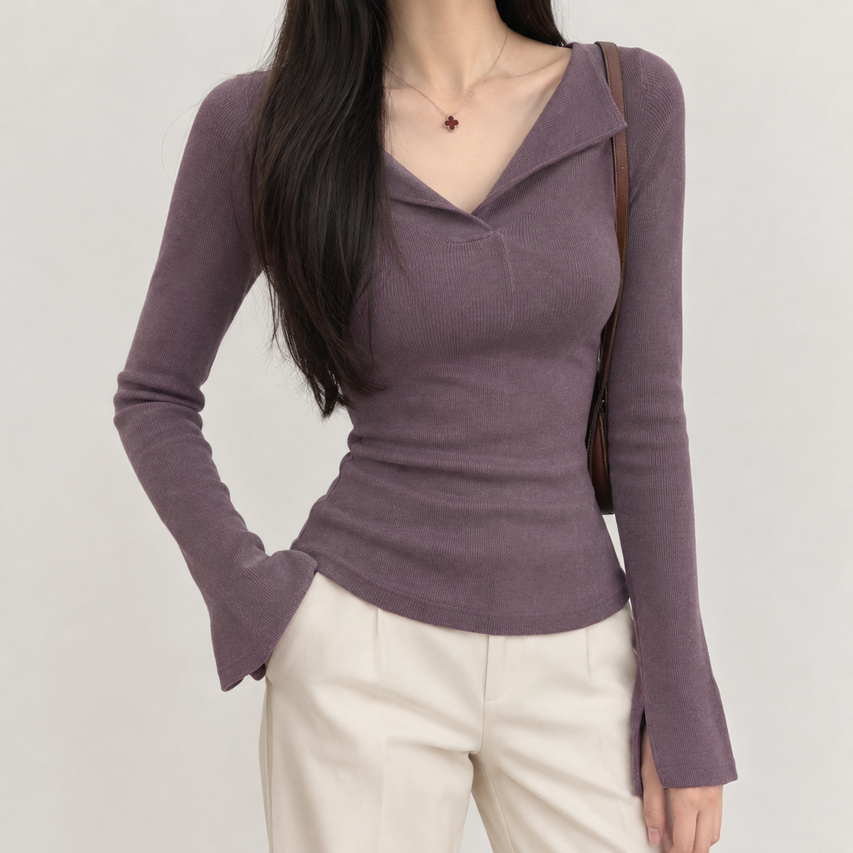 Vivian V Neck Top - Grey