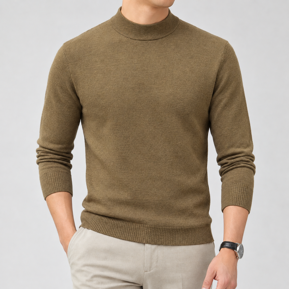 Gudni Mock Neck Sweater - Khaki