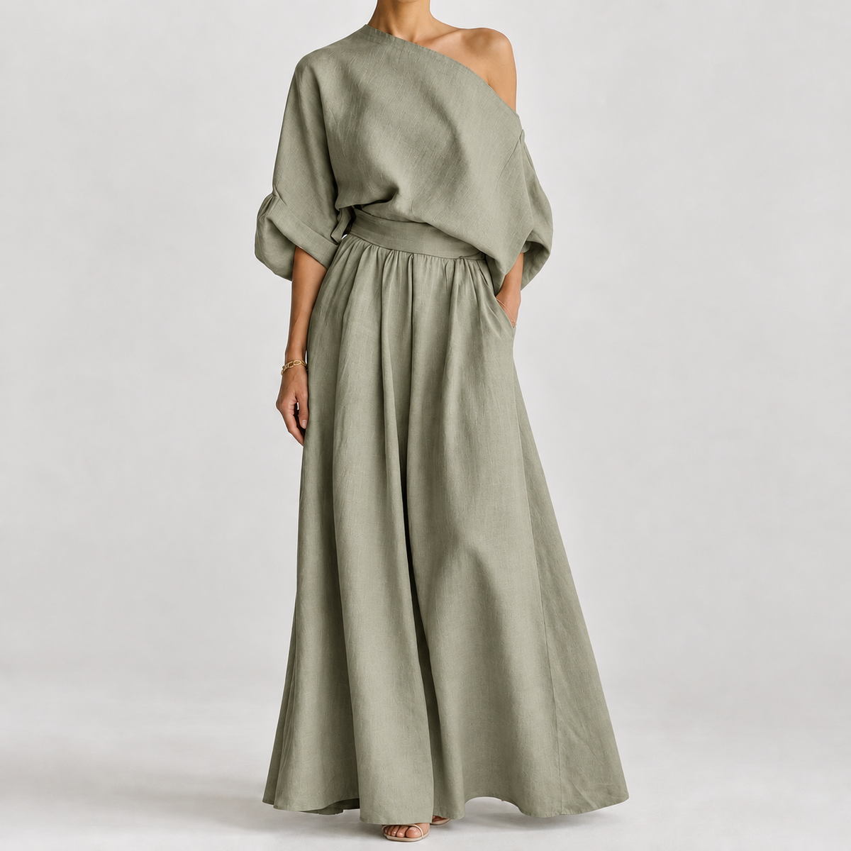 Rosaria Off Shoulder Skirt Set - Olive