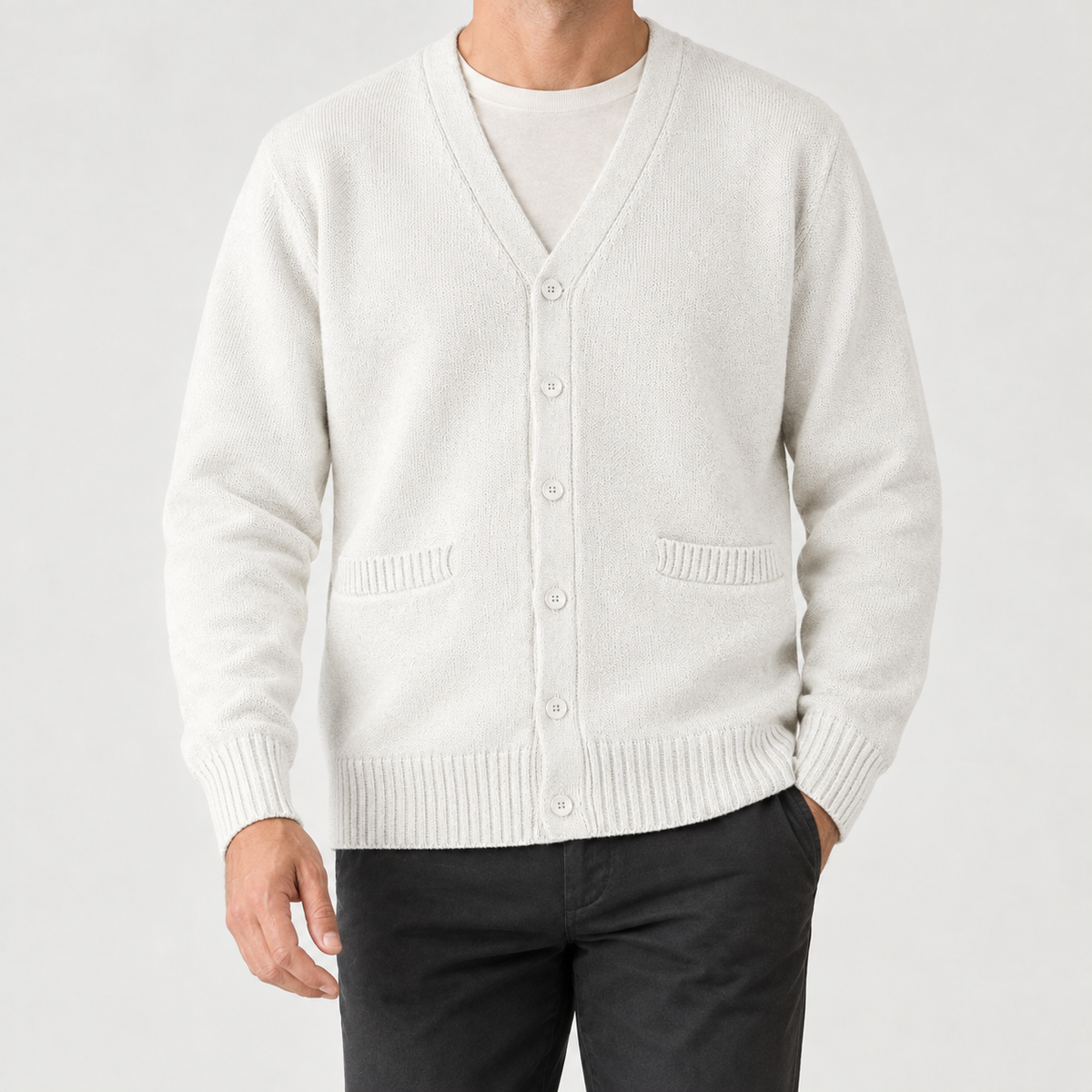 Anibal V Neck Cardigan - Creamy-white
