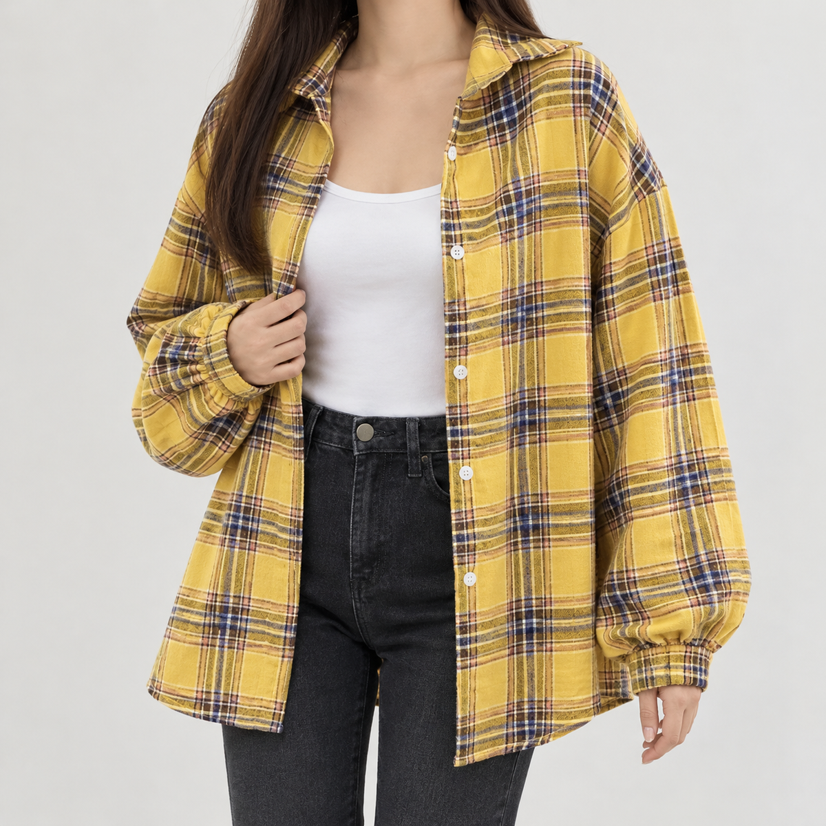 Charline Plaid Overshirt - Yellow Grid