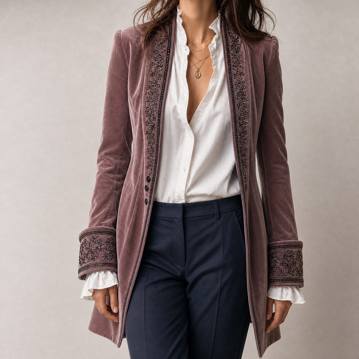 Felicie Embroidered Velvet Jacket - Lotus