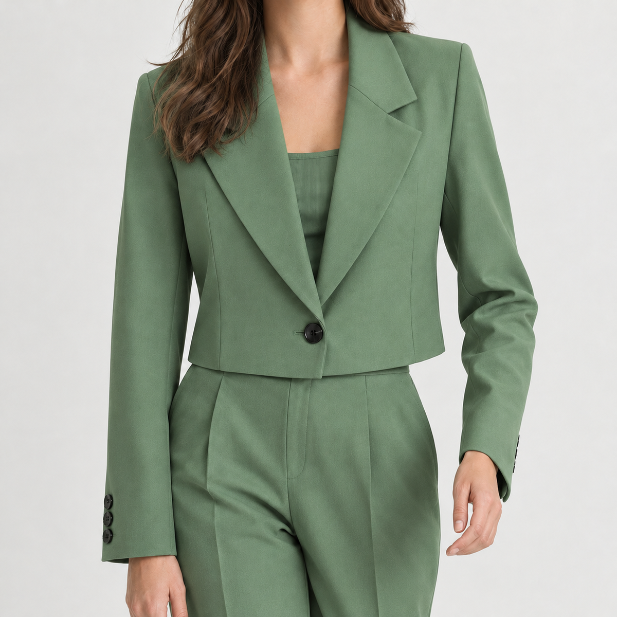Arnhild Cropped Lapel Blazer - Dark Green One